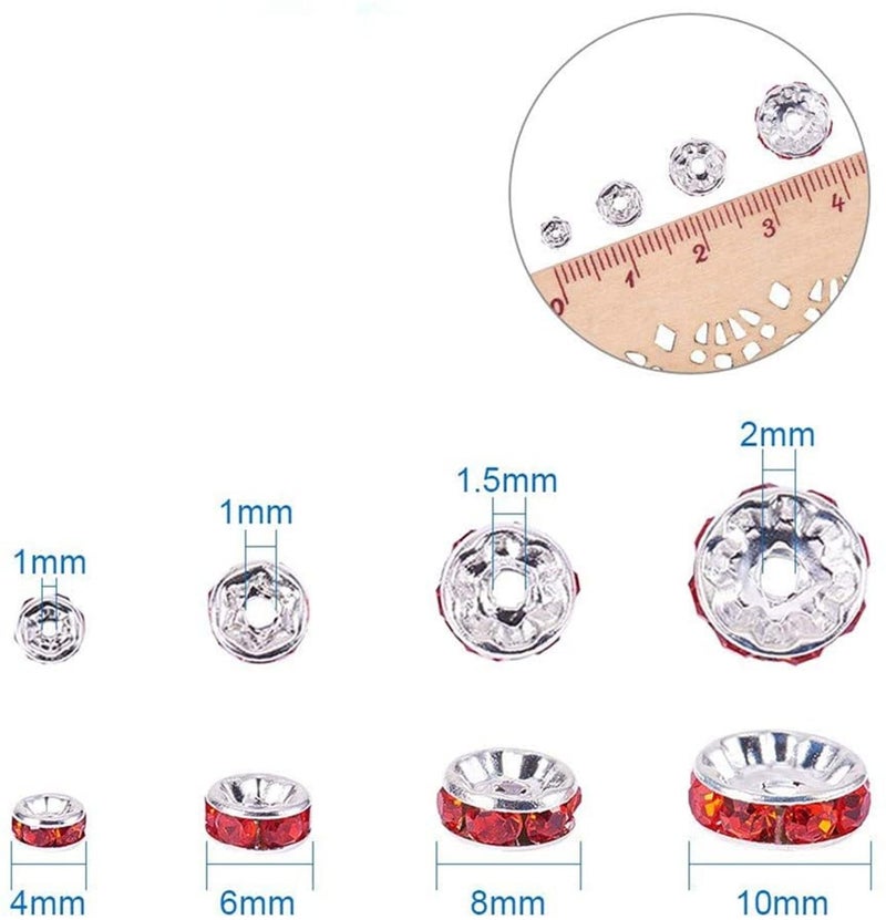 Allb 100Pcs Rondelle Spacer Beads 8mm Silver Plated Czech Crystal Rhinestone for Jewelry Making Loose Beads for Bracelets, black - Image 3